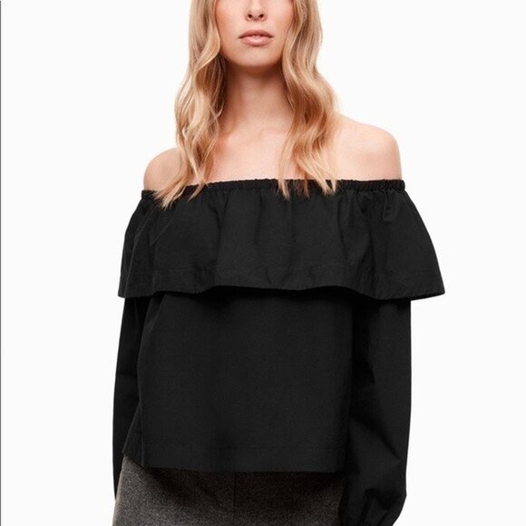 Aritzia Wilfred Morel Off-the-shoulder Top Boho Ruffled Top Black Sz M - Picture 1 of 9